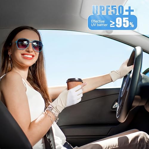 Loopeer 2 Pair Women Sunblock Fingerless Gloves UV Sun Protection UPF 50+ Non Slip Touchscreen Gloves for Summer Driving Manicures - color: Gray, White