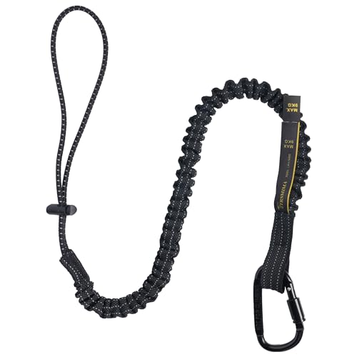 TRSMIMA Safety Tether Lanyard Tool - Fall Protection Retractable Lanyard with Single Aluminum Screw Lock Carabiner Metal Buckle Adjustable Loop End Maximum Weight Limit 17.6lb - size: 1-pack