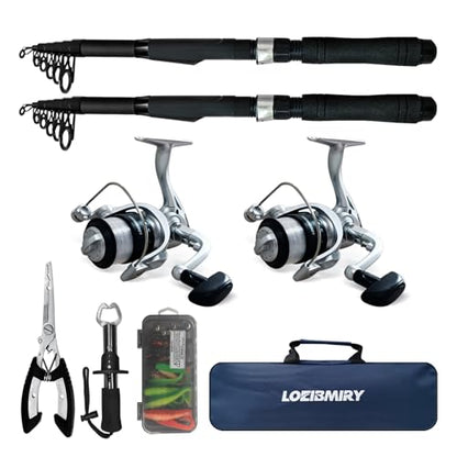 2 Pack Telescopic Fishing Rod and Reel Combo, 2PCS 6.9ft/2.1m Collapsible Fishing Pole, 2PCS Spinning Reel Complete Fishing Kit with Lures Hooks Pliers for Freshwater Travel Beginners - color: Black