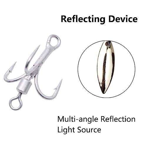 SEIWEI 5pcs 8# Bladed Treble Hooks with Willow Blade Replacement Bladed Spinner Treble Hooks for Trout Bass Freshwater Saltwater Fishing Lures Fishing Spoons-Silver