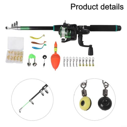 Telescopic Fishing Rod and Reel, Portable Travel Fishing Kit with Tackle Box, Lightweight for Backpacking, Beginner - size: Green Rod Set