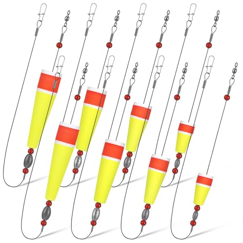 8 Pcs Popping Corks Floats for Saltwater Fishing Bobbers Popping Cork Weighted Floats with 4 Size Fishing Tackle Cork Float Rig Rattle Tackle for Saltwater Redfish - color: Yellow