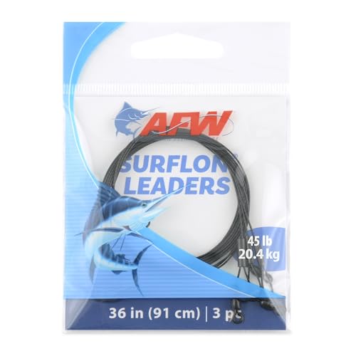 AFW Surflon Fishing Leaders – Black Nylon Coated Stainless Steel Wire, Swivel & Snap, 3 Pack, Variety Pack – Strong Leader Line for Catfishing & Toothy Game Fish - size: 45 lb, style: 36 Inch