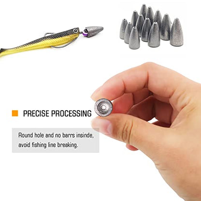 Atibin Bass Fishing Bullet Weights Set Casting Lead Fishing Weights Saltwater Removable Freshwater Fishing Sinker Weight Lead 1/14oz-3/4oz - size: Size2 (1/8oz.) 50 pcs