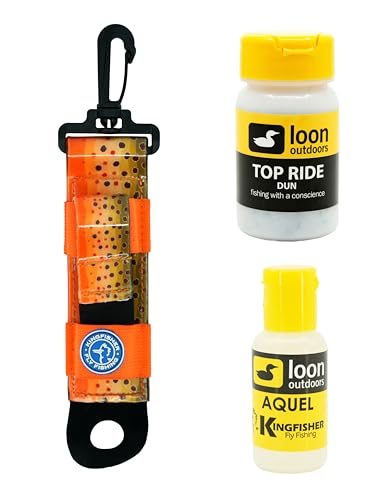 Loon Outdoors Aquel and Top Ride Dun Dry Fly Floatant with Kingfisher Combo Holder - color: Fall Run Brown Trout