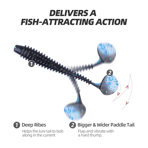 Paddle Tail Swimbaits 100/80/50PCS, 5/4/3/2 inch Soft Fishing Lures Bulk Pack – Durable Lifelike Action Lures for Bass, Trout, Crappie – Freshwater & Saltwater Fishing Gifts - color: Blue-Black, size: 3in, 100pcs
