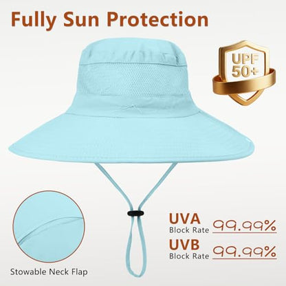 ZOORON Sun Hats for Men Women Fishing Hat with Neck Flap,UPF 50+ Sun Hat Waterproof Wide Brim Bucket Hats for Safari Hiking - color: 1-blue(neck Flap)