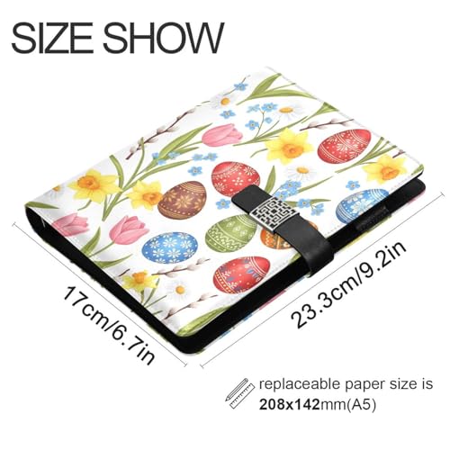 Easter Eggs Flowers Spring A5 PU Leather Refillable Binder,Business Notebook Travel Planner with Expandable Pockets,6-Ring,Pen Storage & Easy-Clean Surface for Daily Use - color: Easter Eggs Flowers Spring