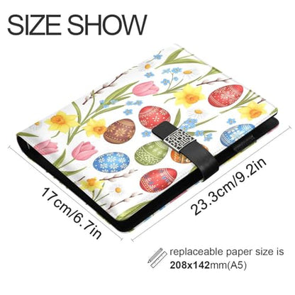 Easter Eggs Flowers Spring A5 PU Leather Refillable Binder,Business Notebook Travel Planner with Expandable Pockets,6-Ring,Pen Storage & Easy-Clean Surface for Daily Use - color: Easter Eggs Flowers Spring