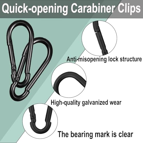 Black Carabiner, Heavy Duty Galvanized Steel Spring Snap Hook Carabiner Clips with 220LBS Holding Capacity, Ideal for Outdoor, Hammock, Swing and Travel (12PCS M5 2Inch) - size: 12PCS-M5, style: Black