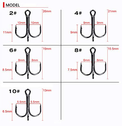 AMHDV Feather Fishing Hooks Strong Treble Hooks Size 2 4 6 8 10 (Pack of 20) - color: Pink and green, size: 6#