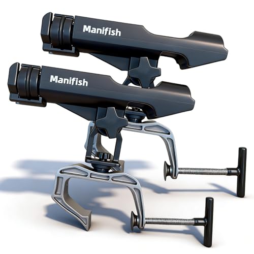 2 Pack Fishing Rod Holders for Kayak & Boat, 360° Swivel Clamp Rod Holder with Enlarged Base, Fits Round Square Tubes, Jon Boat, Canoe, Fishing Accessories - color: Glossy Black