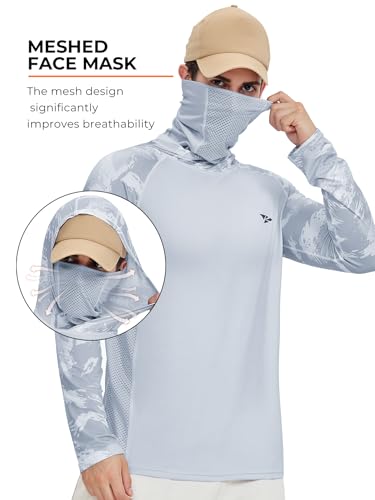 Rodeel UPF 50+ Men’s Long Sleeve Performance Fishing Hiking Shirt with Mask UV Neck Gaiter Hoodie - color: A1.5pack：black,grey,blue,green,brown, size: Small