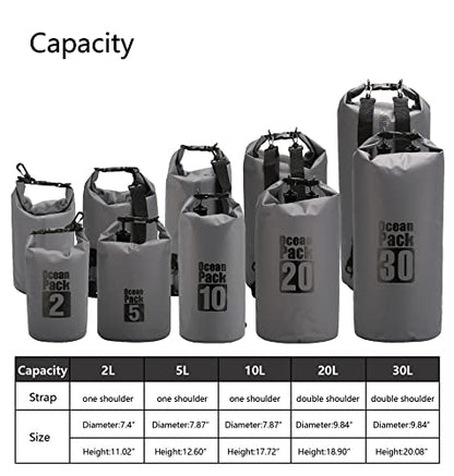 Dry Sack/Floating Waterproof Bag 2L/5L/10L/20L/30L for Boating, Kayaking, Hiking, Snowboarding, Camping, Rafting, Fishing and Backpacking - color: Gary, size: 10L