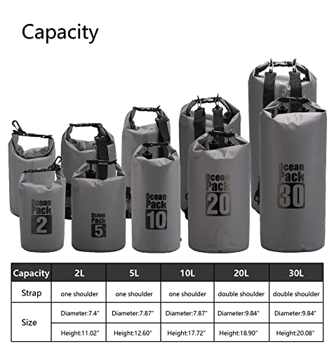Dry Sack/Floating Waterproof Bag 2L/5L/10L/20L/30L for Boating, Kayaking, Hiking, Snowboarding, Camping, Rafting, Fishing and Backpacking - color: Gary, size: 5L