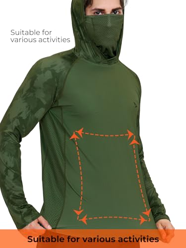 Rodeel UPF 50+ Men’s Long Sleeve Performance Fishing Hiking Shirt with Mask UV Neck Gaiter Hoodie - color: A1.5pack：black,grey,blue,green,brown, size: 3X-Large