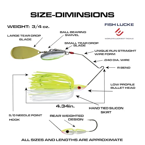 Hydra-Vibe Spinner Bait with Custom Blades - color: Chartreuse/White, size: 3/4 OZ
