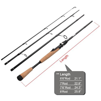 Fiblink 4 Pieces Travel Spinning Rod Medium Carbon Spinning Fishing Rod Portable Fishing Rod - size: 6'6" Medium.