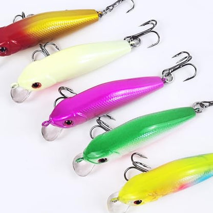 Fishing Lures Large Hard Bait Minnow VIB Lure with Treble Hook Life-Like Swimbait Fishing Bait Popper Crankbait Vibe Sinking Lure for Bass Trout Walleye Redfish - color: 10pcs 6.2cm/5.6g