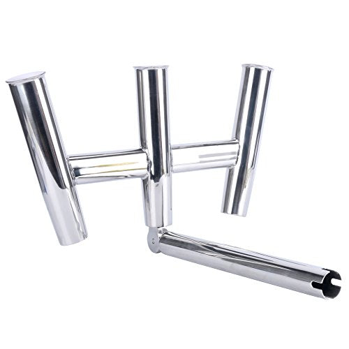 Amarine Made 3 Tube Highly Polished Stainless Steel Outrigger Rod Holder | Triple Rod Holder , Kite Fishing Mount 3 tube rod Holder ,Trident rod holder