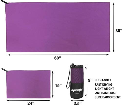 EPAuto 2-Pack Microfiber Quick Dry Travel Towel Set, Purple | Lightweight, Super Absorbent, Compact, 60"x30" & 24"x15", for Gym/Camping/Beach/Yoga/Backpacking - color: Purple