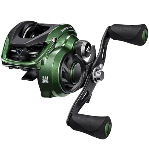 Piscifun Torrent II Baitcasting Reel, 20LB Drag, Magnetic Brake | Smooth casting, 6+1 bearings, 6.75 oz body, 6.6/8.1 ratios,low-profile body - color: Green-Left Hand Retrieve, size: 8.1:1 Gear Ratio