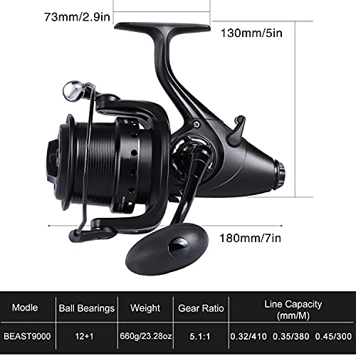 Sougayilang Spinning Fishing Reel 12+1BB Metal Body Smooth Carp Spinning Reels for Saltwater Freshwater Fishing - color: BE9000
