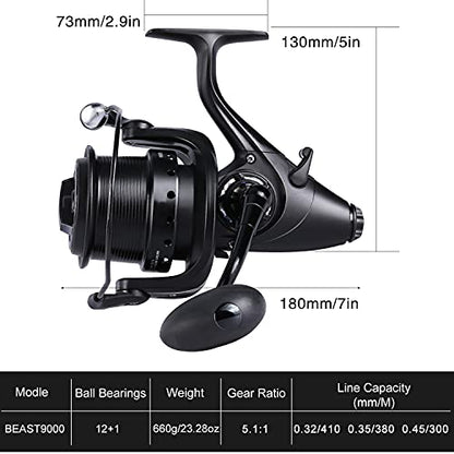 Sougayilang Spinning Fishing Reel 12+1BB Metal Body Smooth Carp Spinning Reels for Saltwater Freshwater Fishing - color: BE9000