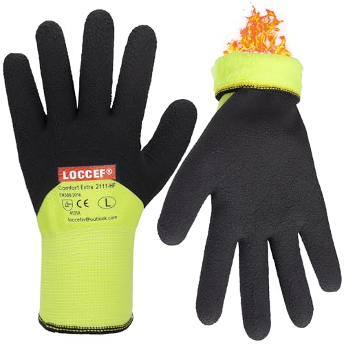 LOCCEF 2 Pairs Winter Work Gloves, Thermal Freezer Gloves - color: Yellow, size: 7/S