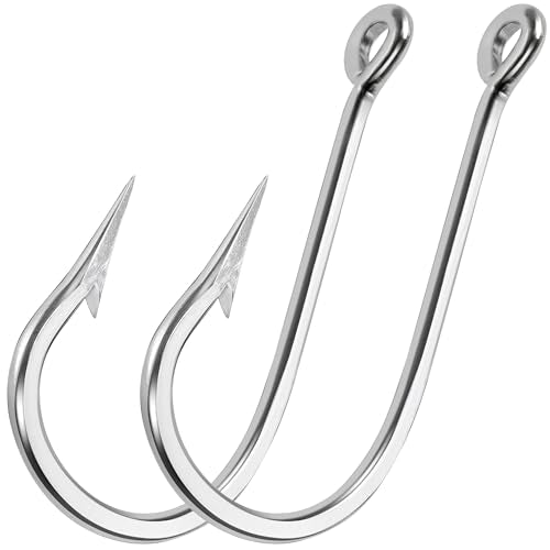 Large Giant Shark Fishing Hooks Saltwater,12pcs Forged Alligator Tuna Hooks Big Game Stainless Steel J Fish Hooks Extra Strong for Shark Swordfish Tuna Catfish 5/0-13/0 - size: 10/0-12Packs