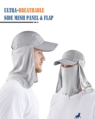 Outdoor Sun Hat for Men Women UPF 50+ Fishing UV Hat with Neck Flap Face Cover for Sun Protection - color: Light Grey-regular Brim