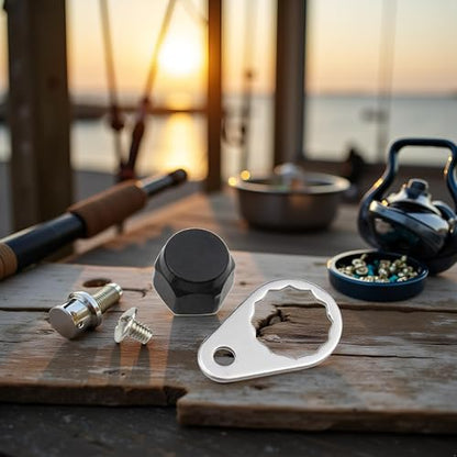 M7 Fishing Reel Screws Nut Caps, Metal Fishing Reel Handle Screw Cap Crank Nuts and Locking Plate Replacement for Left and Right Hand Plate DIY Fishing Accessory