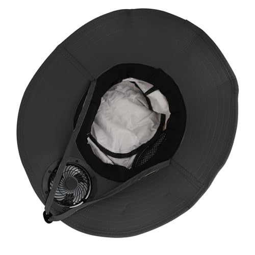 Extra Wide Brim Solar Fan Hat, Mens Fishing Hat with Fan, Neck Flap Sun Hat, UPF 50+ Solar Powered Cooling Cap Fisherman Hats - color: Black