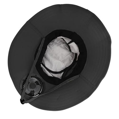 Extra Wide Brim Solar Fan Hat, Mens Fishing Hat with Fan, Neck Flap Sun Hat, UPF 50+ Solar Powered Cooling Cap Fisherman Hats - color: Black