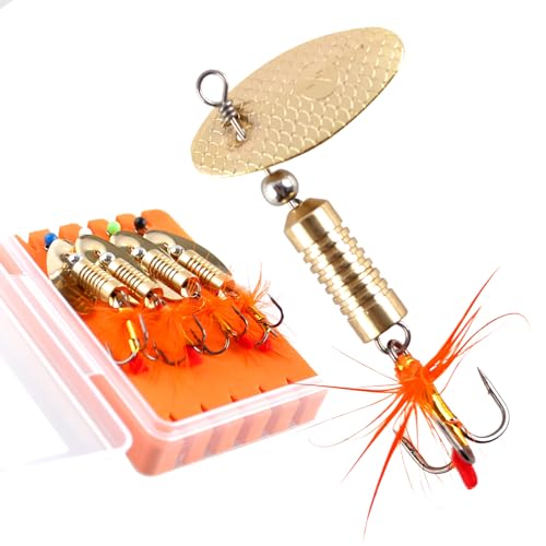 Trout Spinnerbait Lures Inline Rooster Tail Fishing Kit Brass Spinner Baits with Smooth Rotation Flash Blade for Bass Pike Crappie Saltwater Freshwater Lake River 360 Balance Hook - color: 1/16 oz
