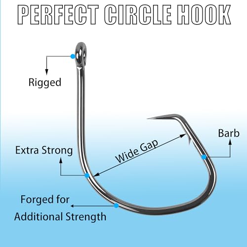 210pcs Fishing Hooks Kit Saltwater Freshwater Circle Hooks High Carbon Steel Barb Fish Hooks Fishing Gear Equipment with Tackle Box Assorted Size Octopus Beak Offset Fishing Hooks