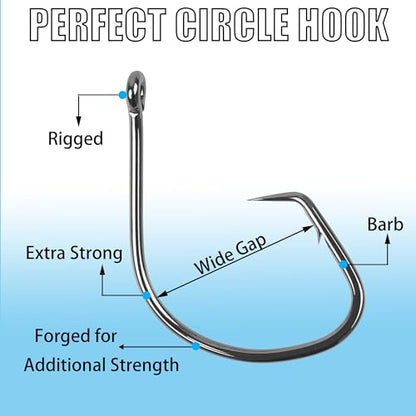 210pcs Fishing Hooks Kit Saltwater Freshwater Circle Hooks High Carbon Steel Barb Fish Hooks Fishing Gear Equipment with Tackle Box Assorted Size Octopus Beak Offset Fishing Hooks