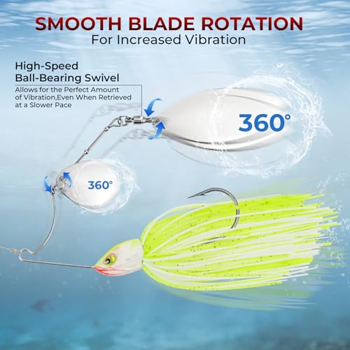 MadBite by KastKing Spinnerbait Fishing Lures, Bass Trout Salmon Walleye Stainless Steel Spinner Baits Kit, Saltwater Freshwater, 4 pcs - color: Clear Water - Colorado & Willow, size: 3/8oz