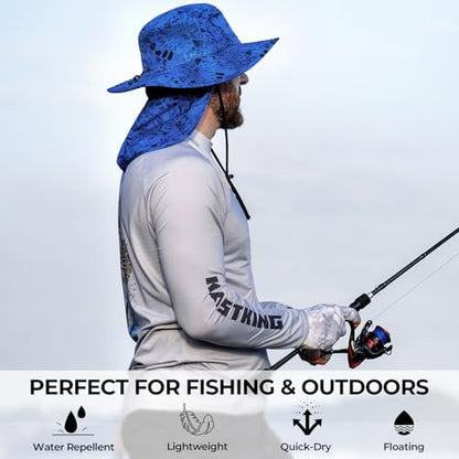 KastKing Sol Armis UPF 50 Boonie Hat - Sun Protection Hat, Fishing Hat, Beach & Hiking Hat, Paddling - color: A1: Prym1 Blue Patriot, size: With Neck Shield