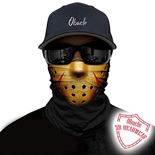 Obacle Bandana Face Mask Neck Gaiter Tube Mask Men Women for Sun Dust Protection - color: Dark Gold Face With Black Holes