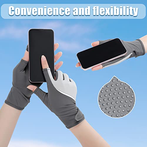 Loopeer 2 Pair Women Sunblock Fingerless Gloves UV Sun Protection UPF 50+ Non Slip Touchscreen Gloves for Summer Driving Manicures - color: Gray, White