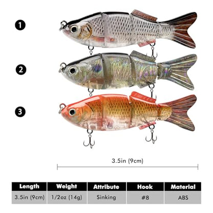 TRUSCEND Swimmax Easy Catch Fishing Lures with BKK Hooks, Wiggling, Vibrating, Rattling and Gurgling for More Bite, Heavy-Duty Dyneema Fiber Jointed Swimbaits for Bass, Trout, Walleye, Crappie, Pike - color: D2-3.5"-0.5oz