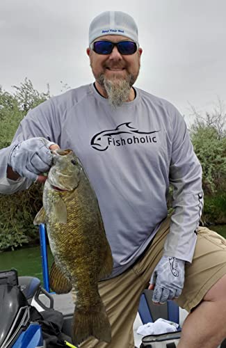 Fishoholic UPF50+ Fingerless Fishing Gloves - Sticky Grip Sun Protection Glove - Kayaking Paddling or Rowing - color: Grey H2O Camo, size: XX-Small-X-Small