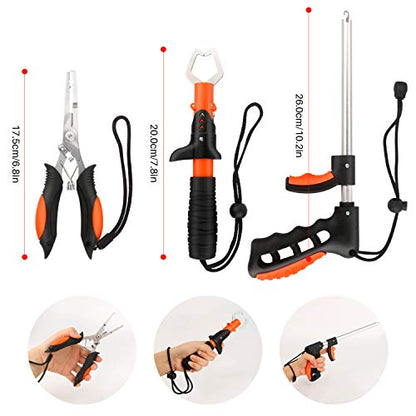 mouhike Fishing Tool Kit Fishing Pliers, Fish Lip Gripper, Fishing Hook Remover, Handheld Digital Fishing Scale, Ice Fly Fish Pliers Fishing Gear Accessories Fishermen Gift (Battery Not Included) - color: Orange+Black, style: 3pcs_Tools