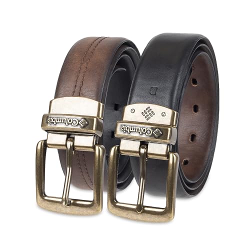 Columbia Men's 2-in-1 Reversible Casual Leather Belt – Versatile Everyday Style, Dual-sided Strap - color: Brown/Black Stretch, size: 2X (46-48)