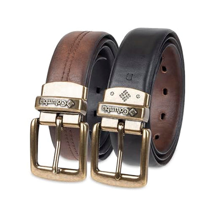 Columbia Men's 2-in-1 Reversible Casual Leather Belt – Versatile Everyday Style, Dual-sided Strap - color: Brown/Black Stretch, size: X-Large (42-44)