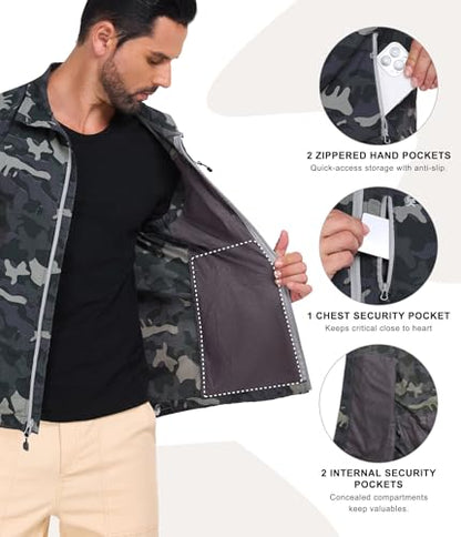 Little Donkey Andy Men's Lightweight Quick Dry Vest Packble Outerwear Sleeveless Windproof Jacket for Golfing Cycling Running - color: Camo, size: Large