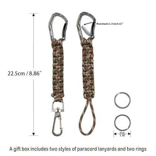 HERCULES Paracord Keychain Set – 2 Pack Lanyard Rope with Aluminum Clip, Durable Paracord Wrist Strap for Outdoor Activities, Forest Camo - style: Forest Camo