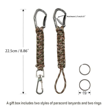 HERCULES Paracord Keychain Set – 2 Pack Lanyard Rope with Aluminum Clip, Durable Paracord Wrist Strap for Outdoor Activities, Forest Camo - style: Forest Camo