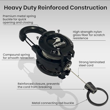 Pristis Heavy Duty Zinger Retractors, Saltwater Resistant 28" Stainless Steel Wire Retractable Badge Holder, Keychain Lanyard